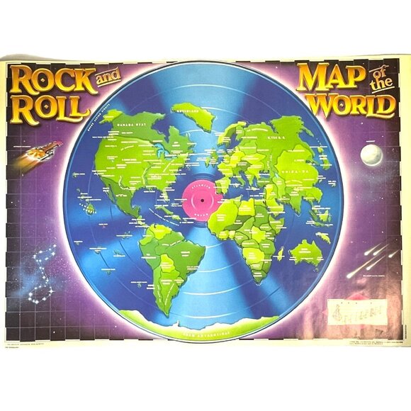Art | Rock And Roll Map Of The World Vtg Poster 24x36 Bad Pun Countries ...
